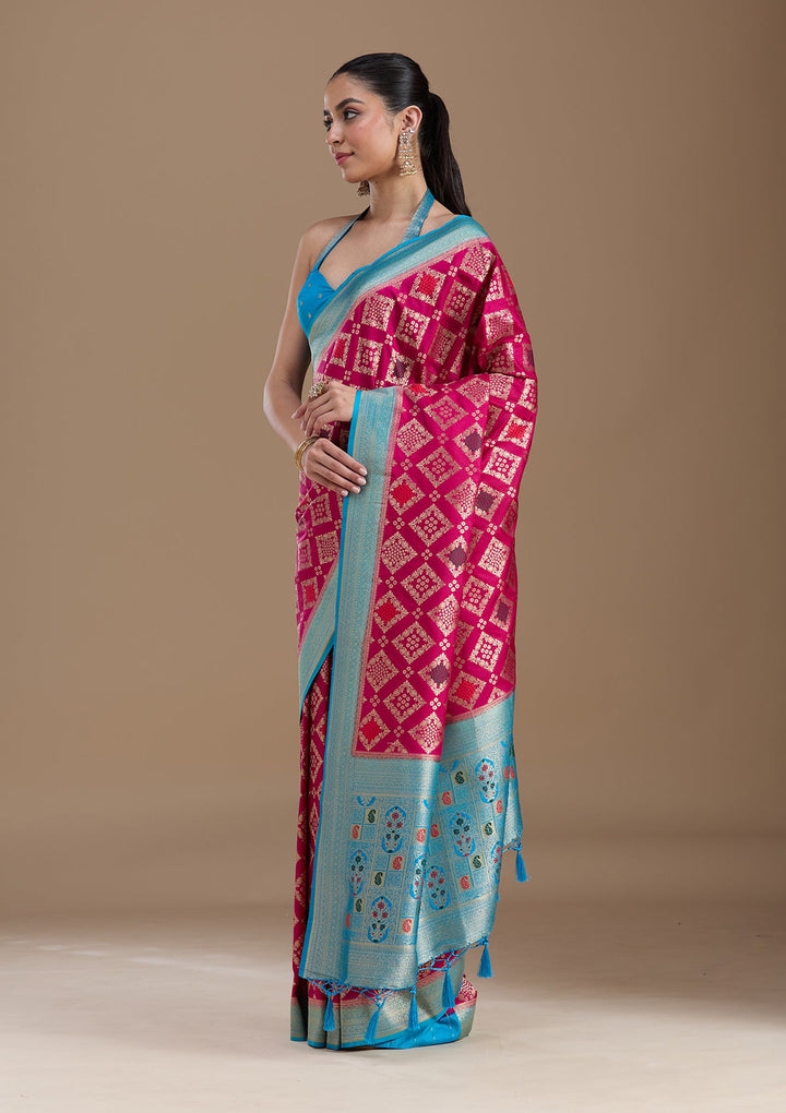 Rani Pink Zariwork Silk Saree-koskii