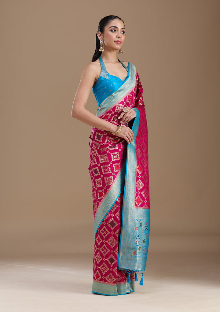 Rani Pink Zariwork Silk Saree-koskii