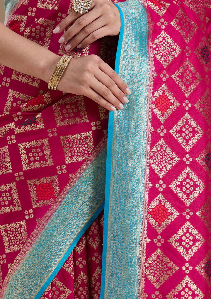 Rani Pink Zariwork Silk Saree-koskii