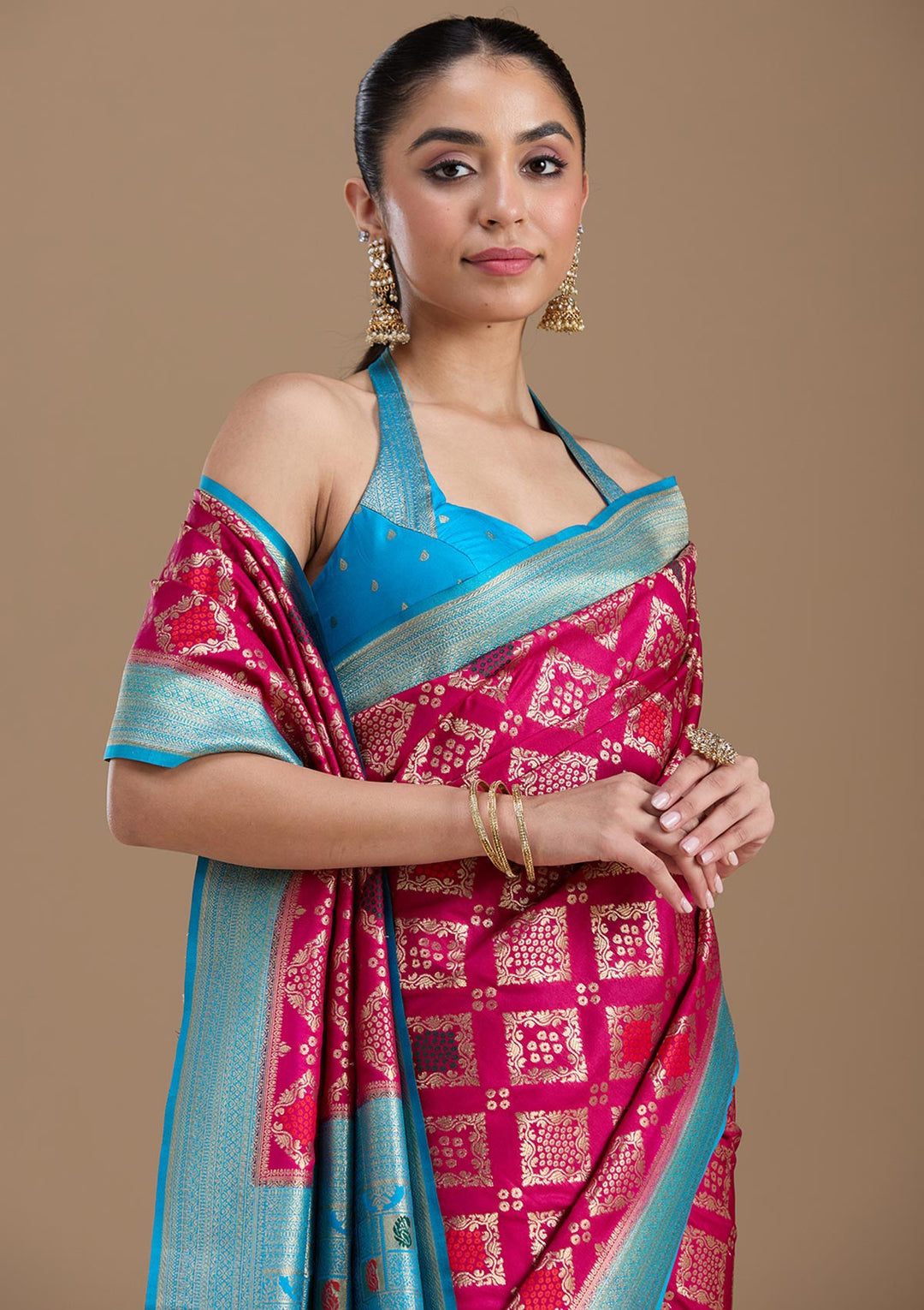 Rani Pink Zariwork Silk Saree-koskii
