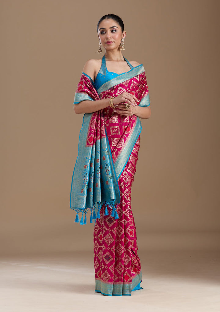 Rani Pink Zariwork Silk Saree-koskii