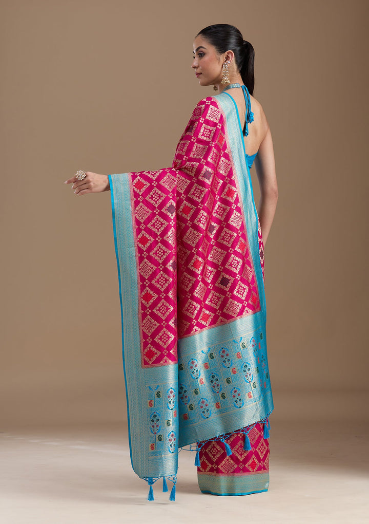Rani Pink Zariwork Silk Saree-koskii
