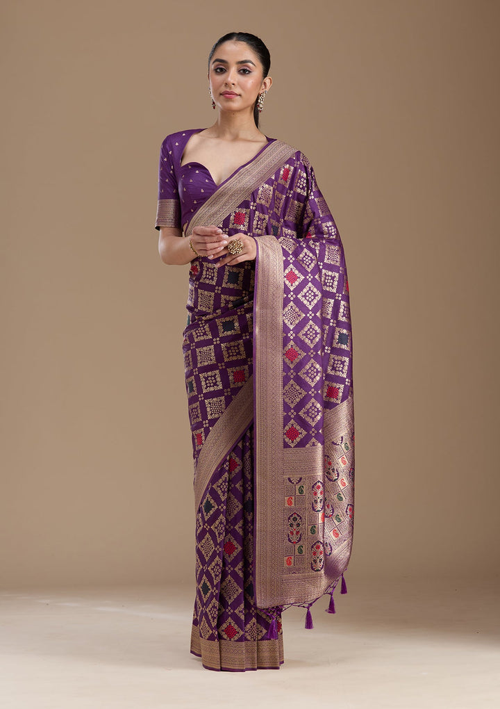 Violet Zariwork Silk Saree-koskii