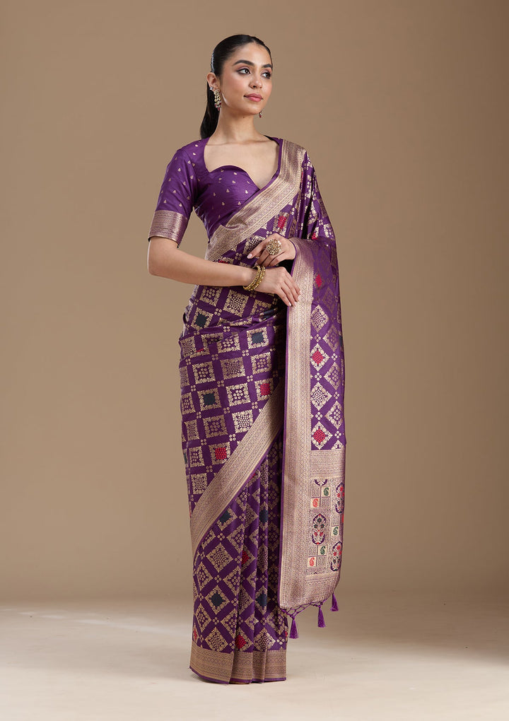 Violet Zariwork Silk Saree-koskii