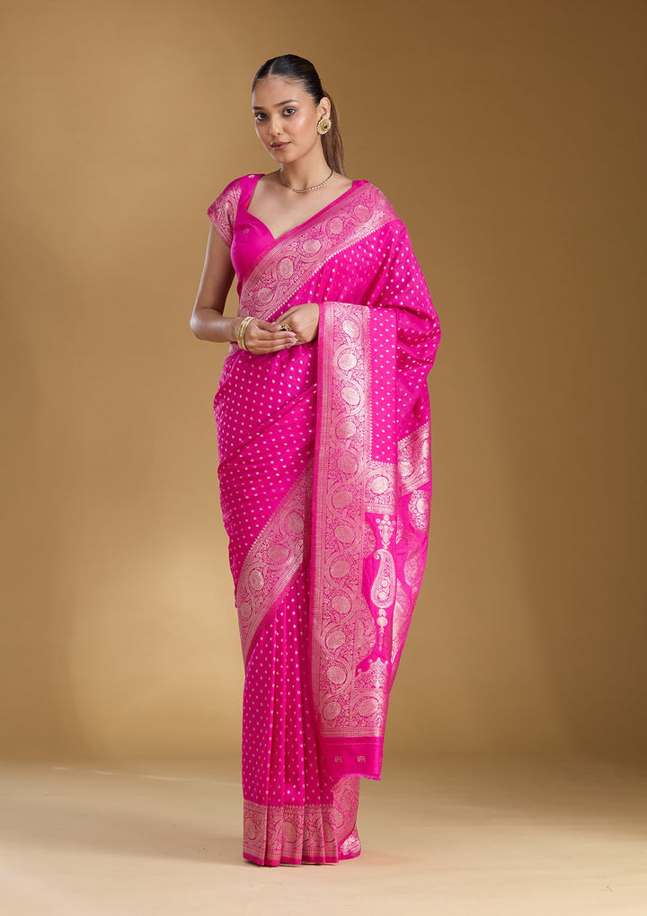 Magenta Pink Zariwork Art Silk Silk_Saree