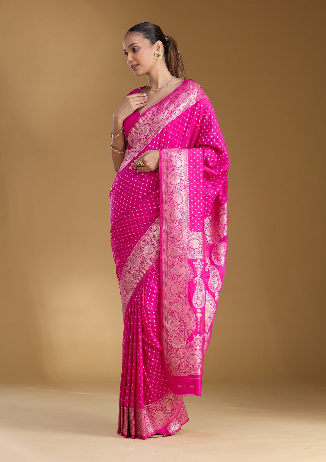 Magenta Pink Zariwork Art Silk Silk_Saree