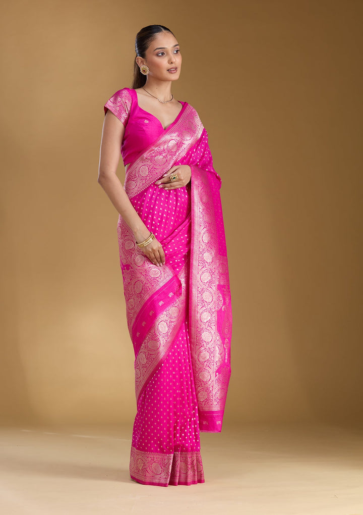 Magenta Pink Zariwork Art Silk Silk_Saree