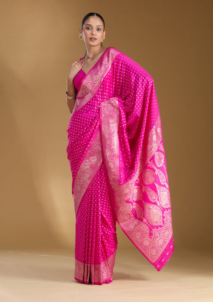 Magenta Pink Zariwork Art Silk Silk_Saree