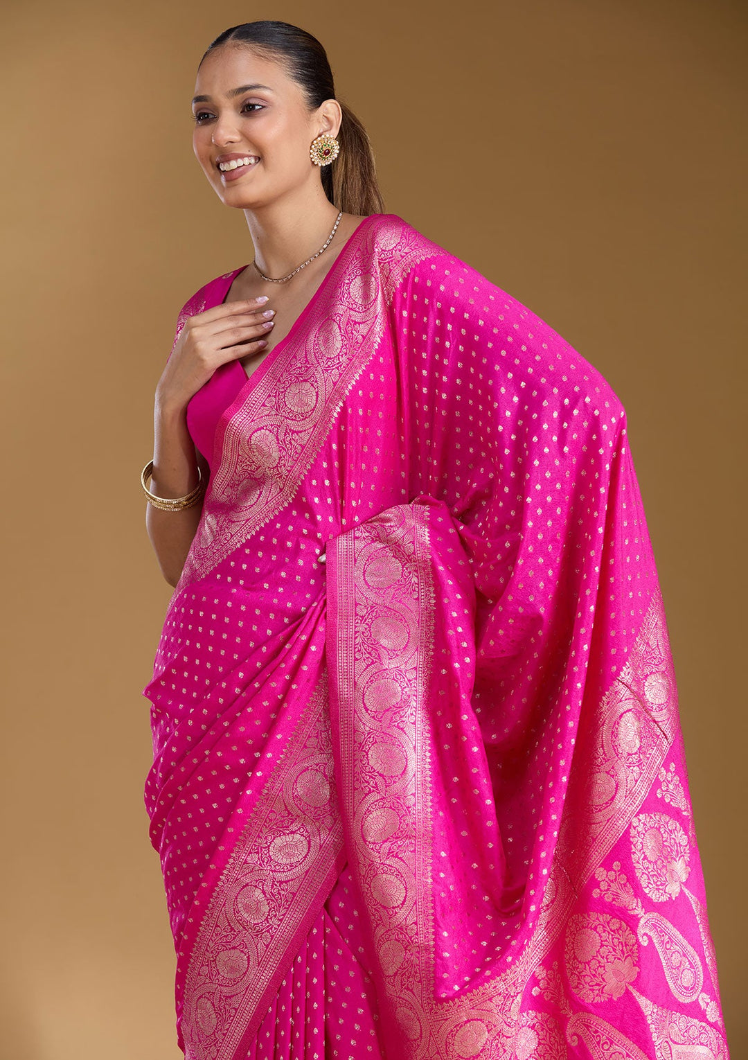Magenta Pink Zariwork Art Silk Silk_Saree