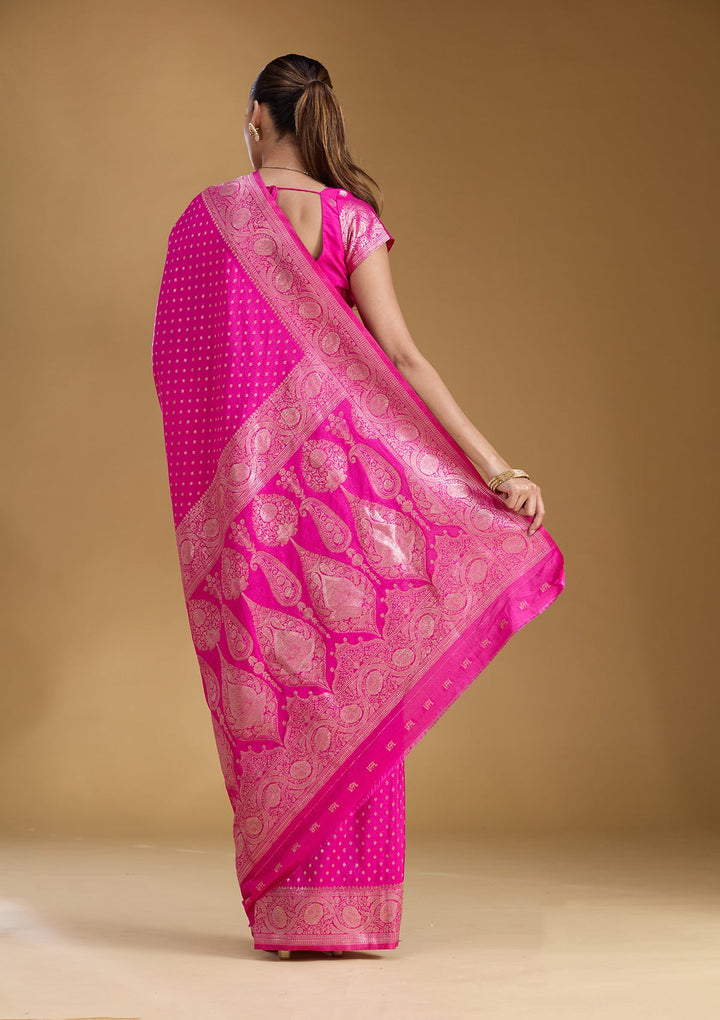 Magenta Pink Zariwork Art Silk Silk_Saree