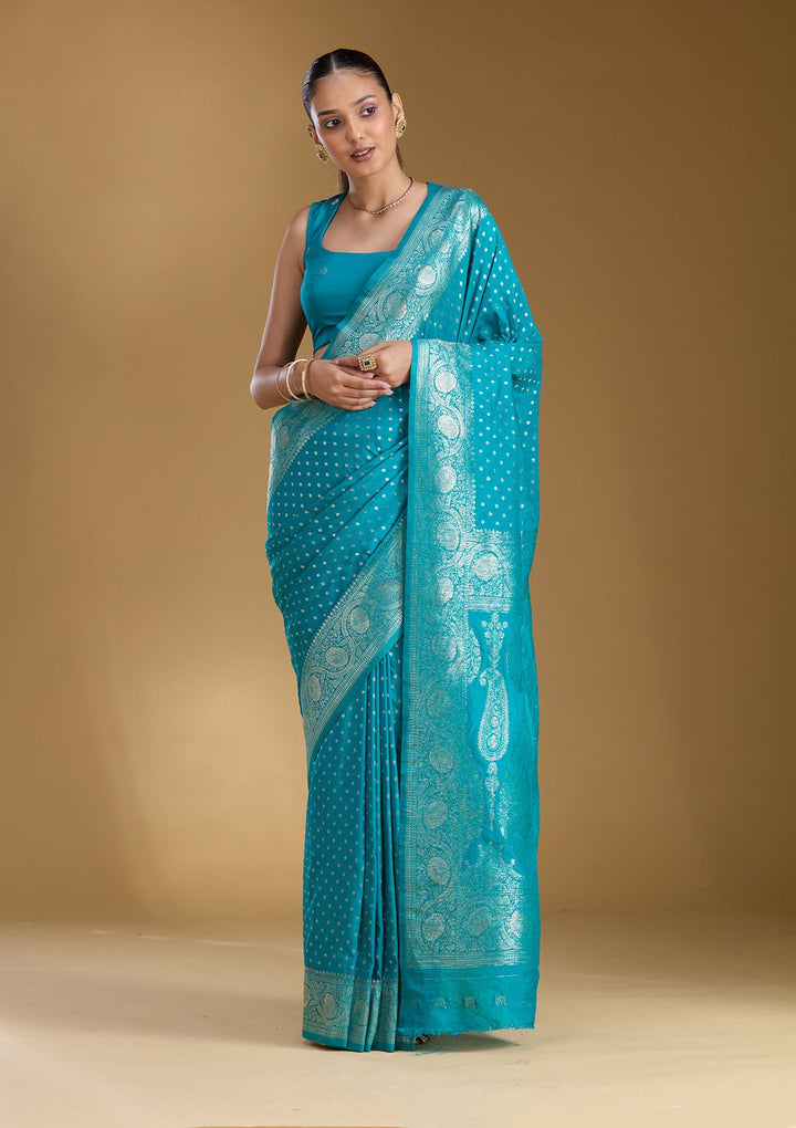 Peacock Blue Zariwork Art Silk Silk_Saree