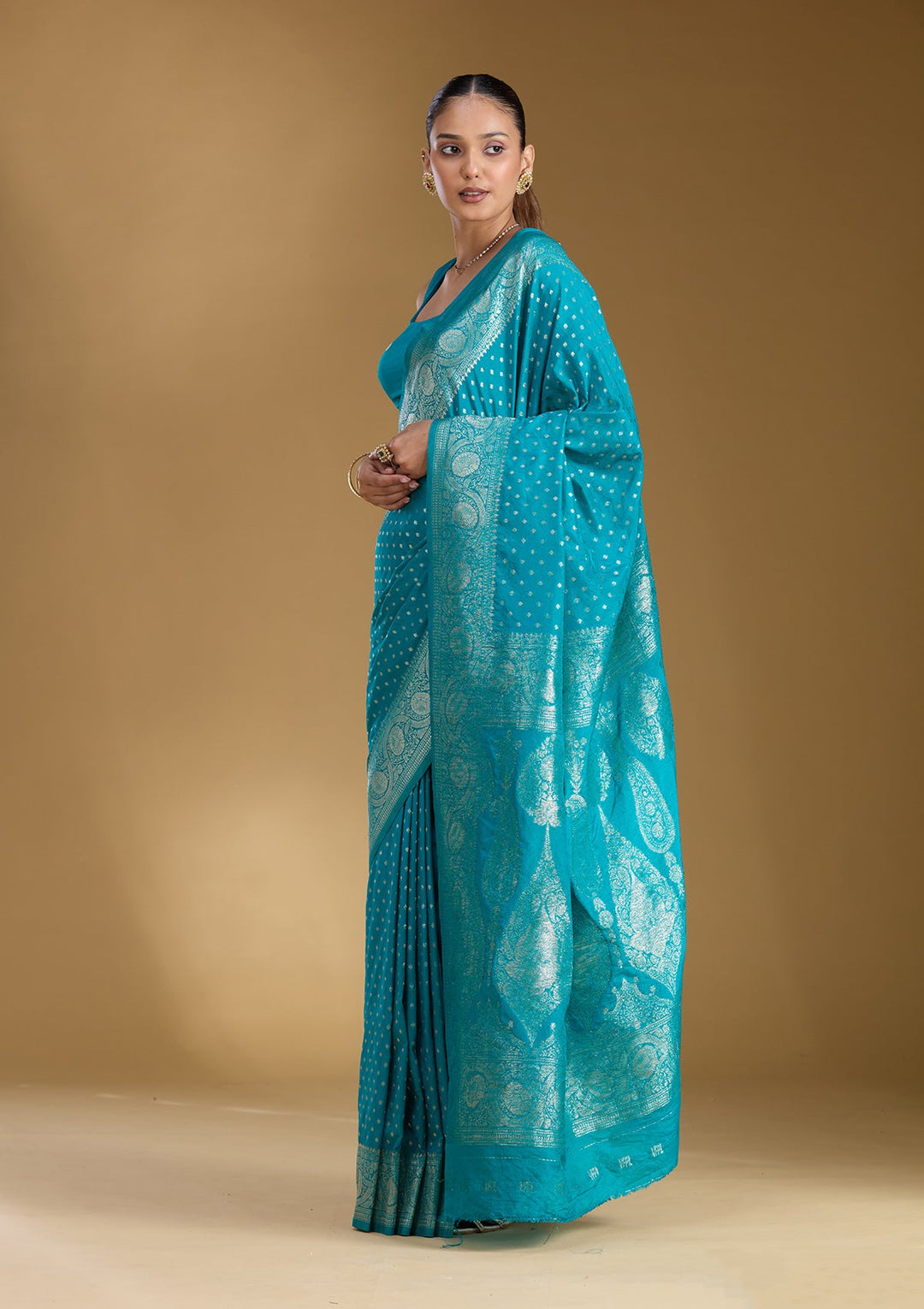 Peacock Blue Zariwork Art Silk Silk_Saree