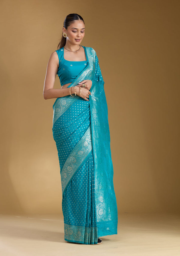 Peacock Blue Zariwork Art Silk Silk_Saree