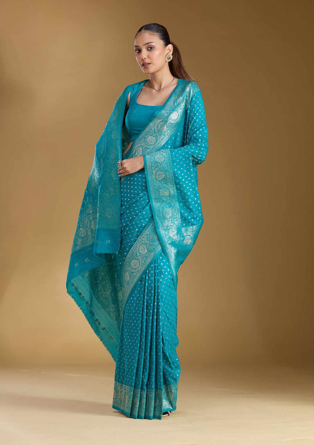 Peacock Blue Zariwork Art Silk Silk_Saree