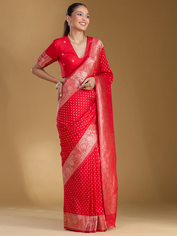 Red Zariwork Art Silk Silk Saree