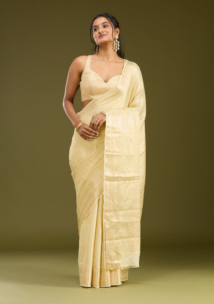Cream Zariwork Georgette Silk Saree