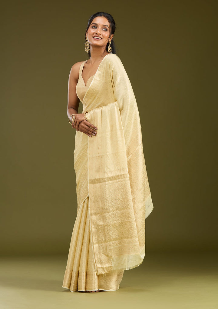Cream Zariwork Georgette Silk Saree