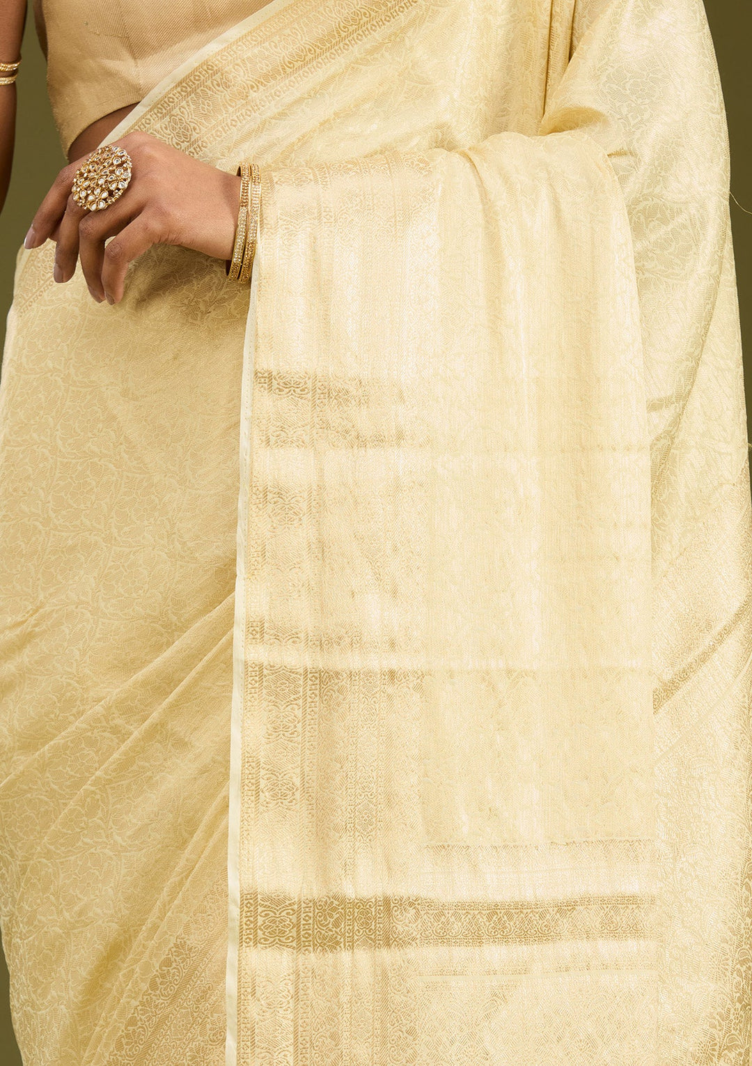 Cream Zariwork Georgette Silk Saree