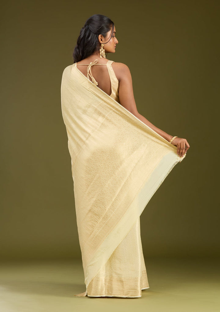 Cream Zariwork Georgette Silk Saree