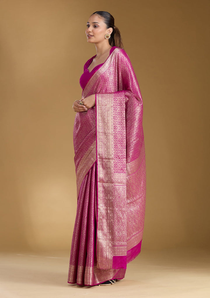 Magenta Pink Zariwork Georgette Silk_Saree