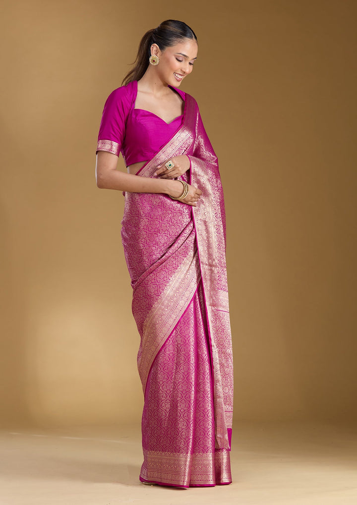 Magenta Pink Zariwork Georgette Silk_Saree
