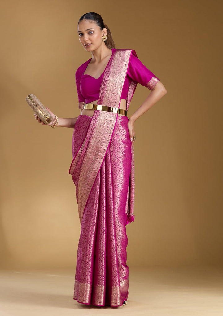 Magenta Pink Zariwork Georgette Silk_Saree