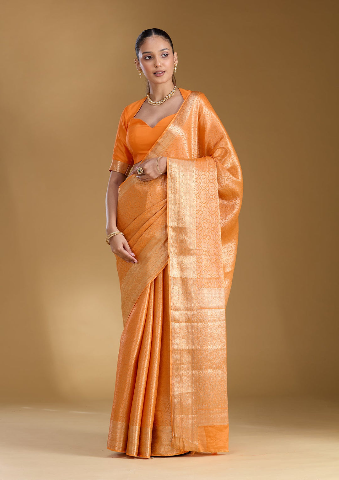Orange Zariwork Georgette Silk_Saree