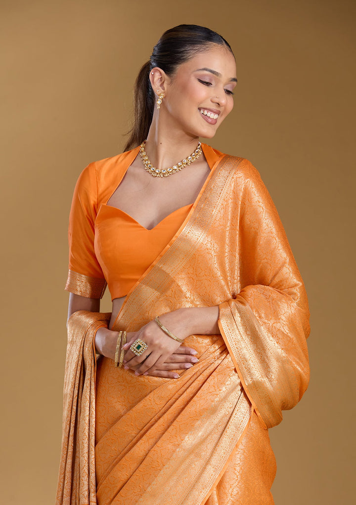 Orange Zariwork Georgette Silk_Saree
