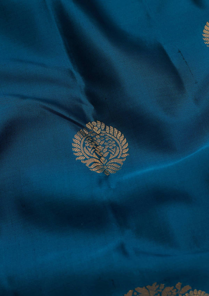 Peacock Blue Zariwork Silk Saree-koskii