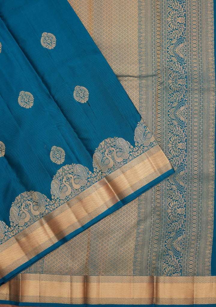 Peacock Blue Zariwork Silk Saree-koskii