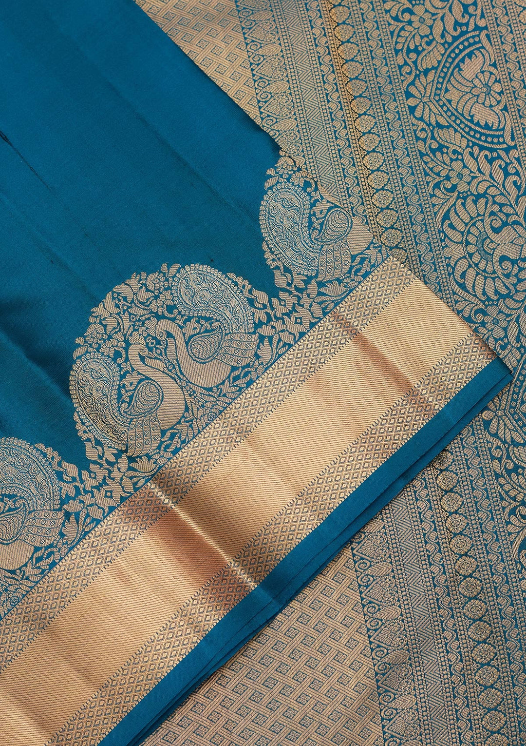 Peacock Blue Zariwork Silk Saree-koskii
