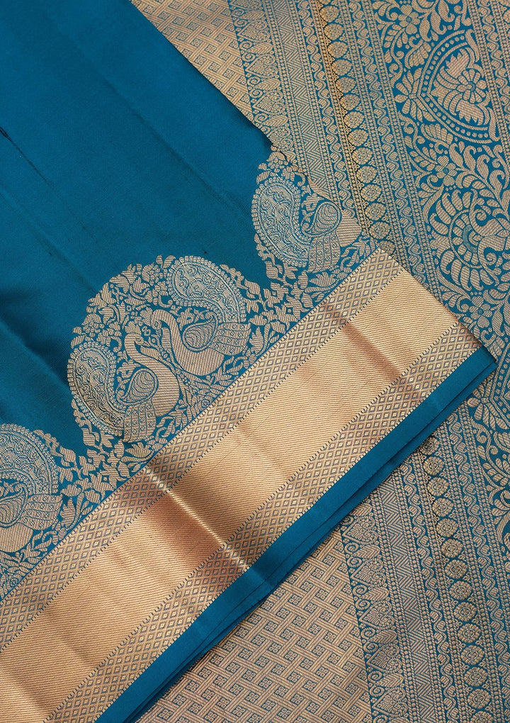 Peacock Blue Zariwork Silk Saree-koskii