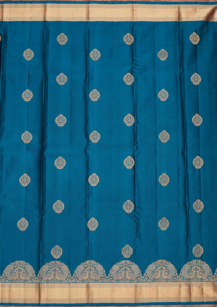 Peacock Blue Zariwork Silk Saree-koskii