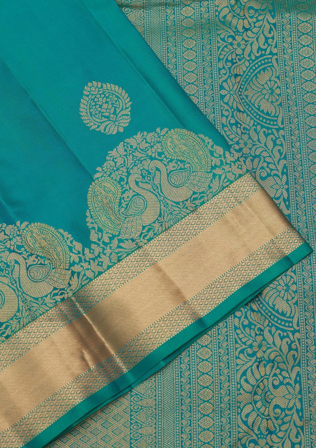 Sea Green Zariwork Silk Saree-koskii