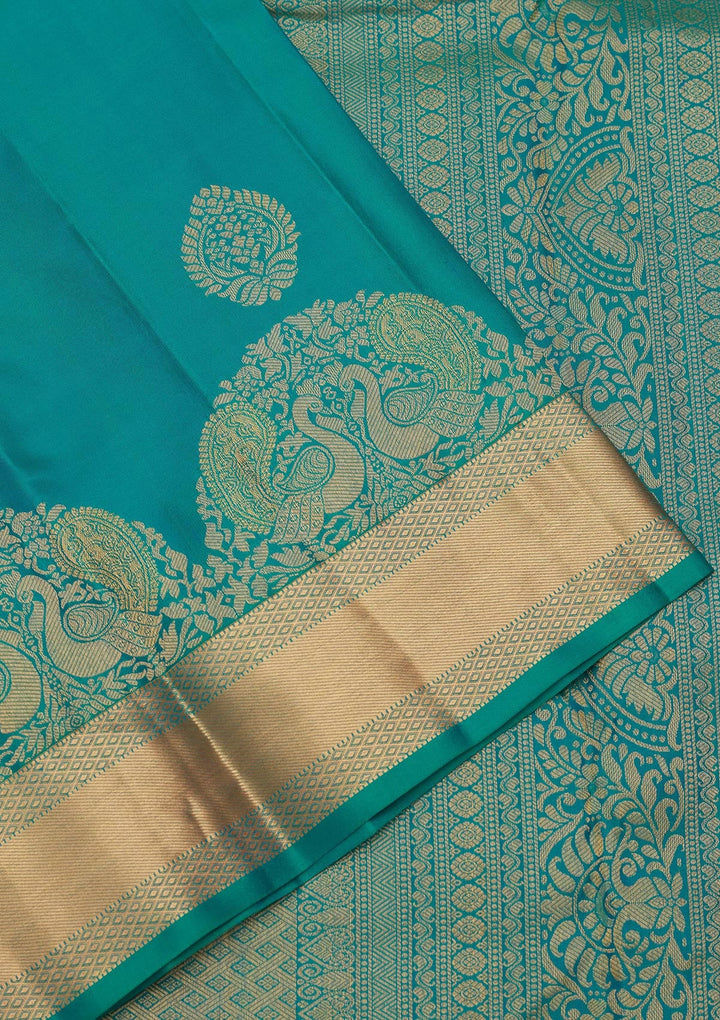 Sea Green Zariwork Silk Saree-koskii