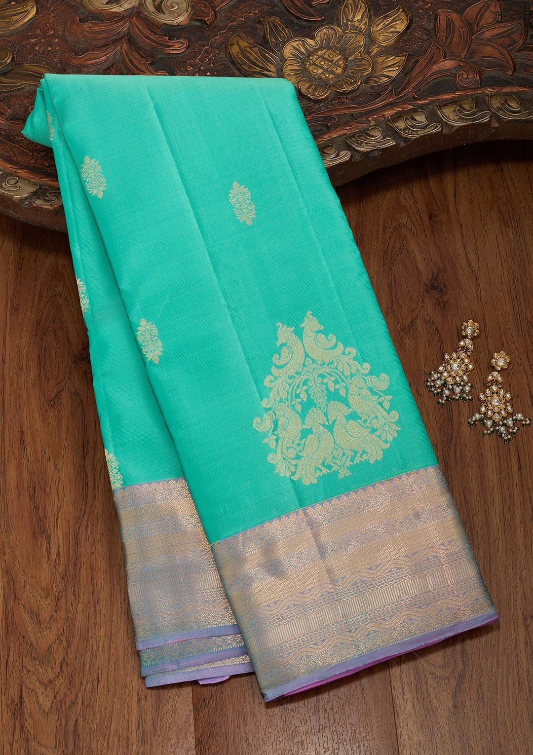 Sea Green Zariwork Silk Saree-koskii