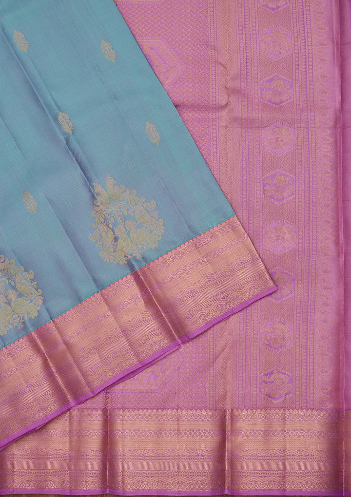 Sky Blue Zariwork Silk Saree-koskii