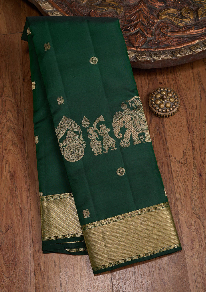 Bottle Green Zariwork (Gold) Silk Silk_Saree