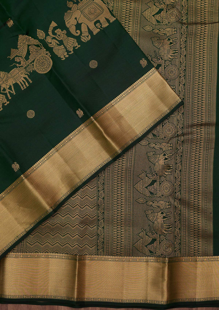 Bottle Green Zariwork (Gold) Silk Silk_Saree
