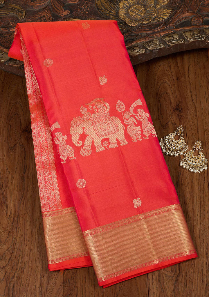 Orange Zariwork Pure Silk Saree-koskii