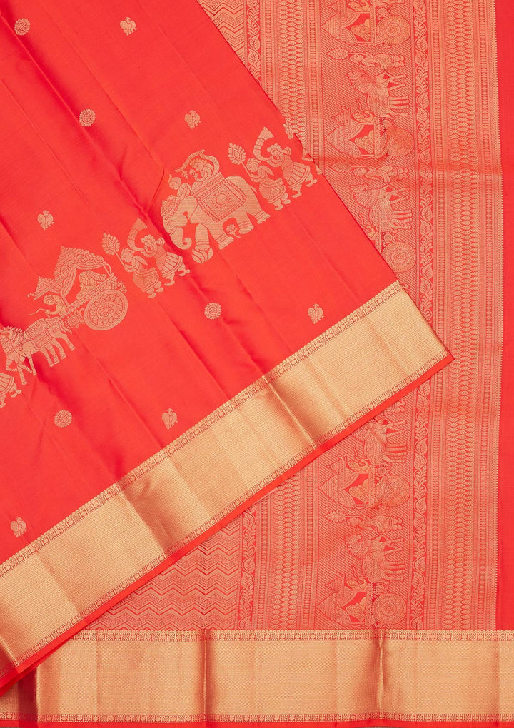 Orange Zariwork Pure Silk Saree-koskii