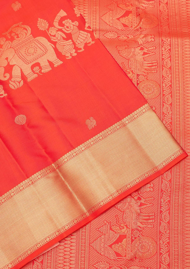 Orange Zariwork Pure Silk Saree-koskii