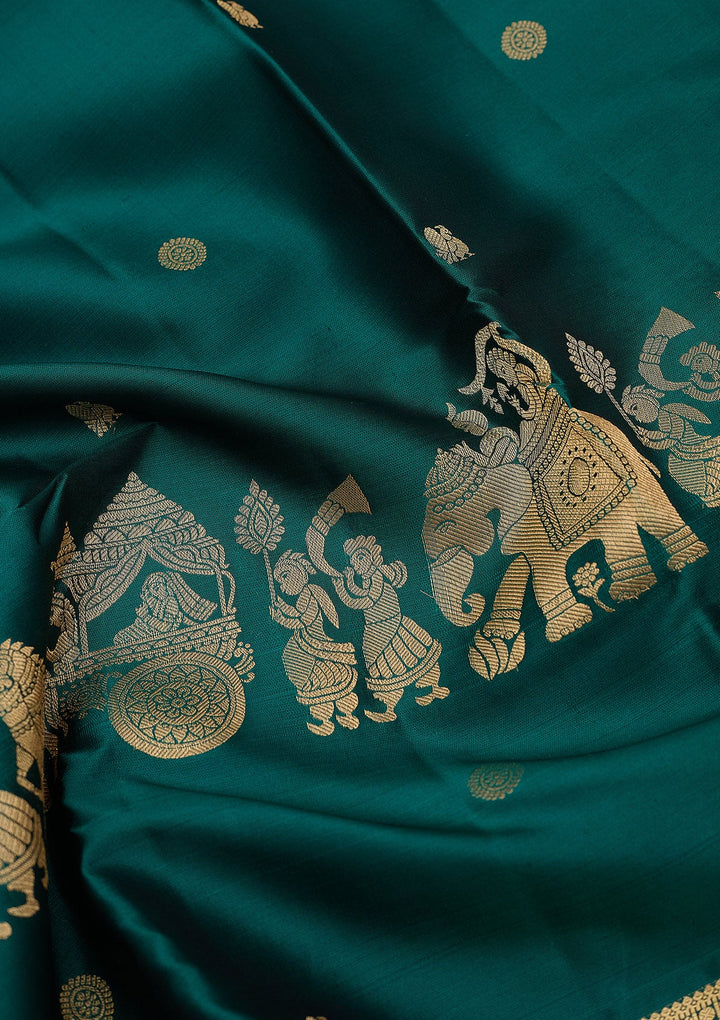 Peacock Blue Zariwork (Gold) Silk Silk_Saree