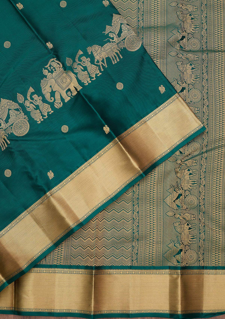 Peacock Blue Zariwork (Gold) Silk Silk_Saree