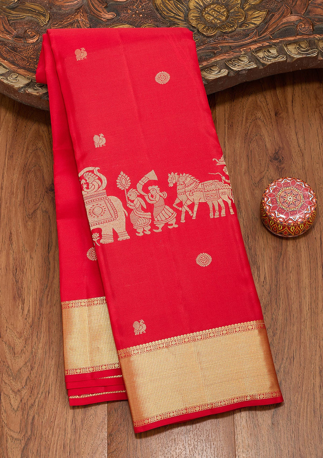 Red Zariwork Pure Silk Saree-koskii