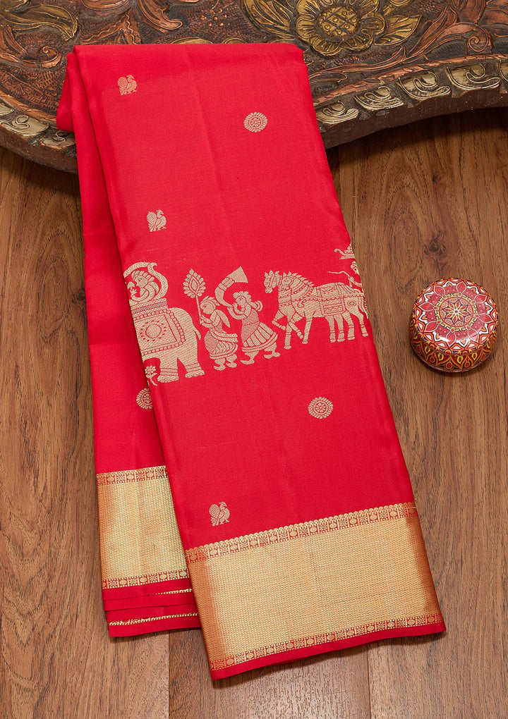 Red Zariwork Pure Silk Saree-koskii