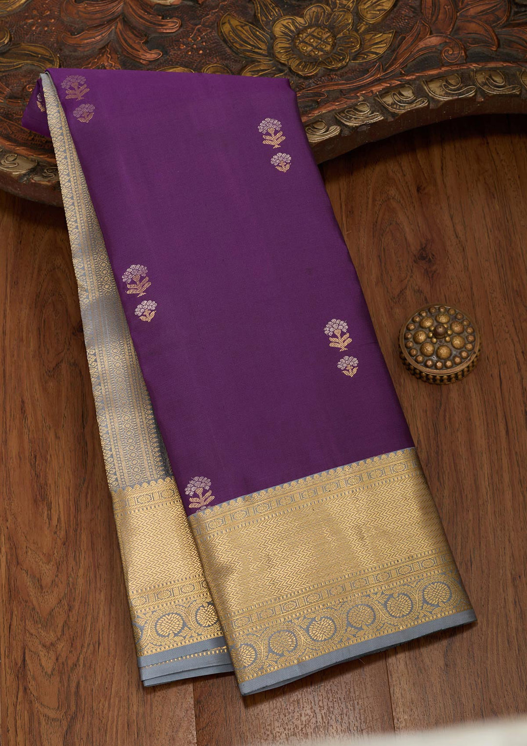 Purple Zariwork Pure Silk Saree-koskii