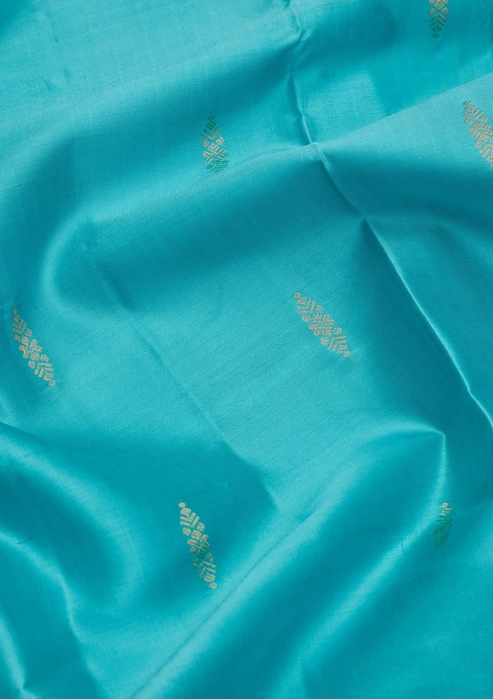 Turquoise Blue Zariwork Pure Silk Saree-koskii