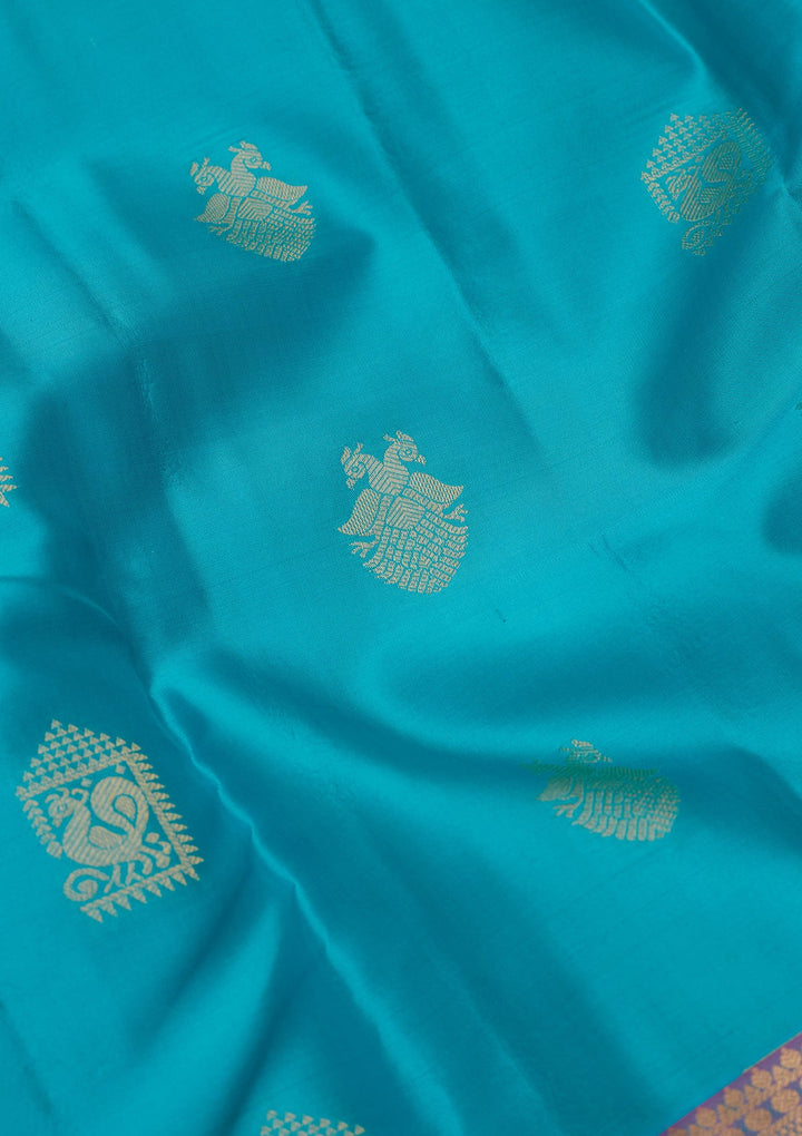 Turquoise Blue Zariwork Silk Saree-koskii