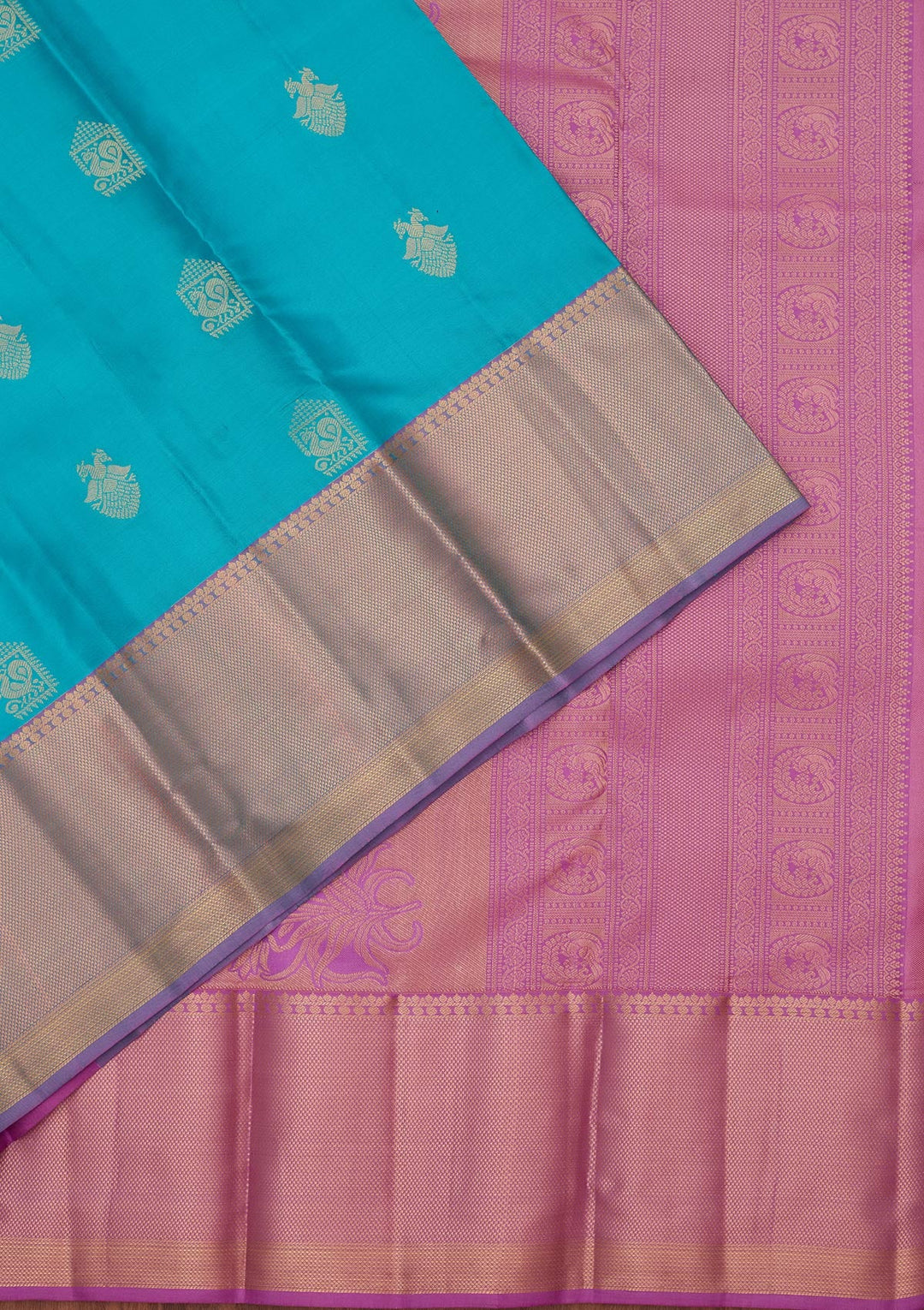 Turquoise Blue Zariwork Silk Saree-koskii